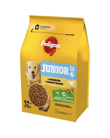 PEDIGREE Junior 2,6 kg kodulinnuliha ja köögiviljadega kasvavatele suurtele ja keskmise suurusega koertele