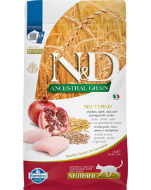 FARMINA N&D Low Grain  Granaatõun ja kana kastreeritud kassidele 1,5 kg