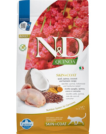 FARMINA N&D Cat Quinoa Adult Skin & kassidele kookose ja vutiga, 1,5 kg