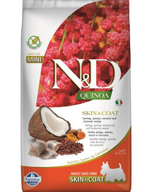 FARMINA N&D Quinoa Dog Skin&Coat Adult Mini herring, coconut 2.5 kg heeringas ja kookos