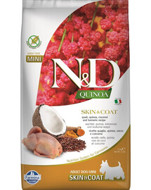 FARMINA N&D Quinoa Dog Skin&Coat Adult Mini quail, coconut 2.5 kg vutt ja kookos
