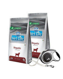 FARMINA Vet Life Hepatic täiskasvanud koertele maksafunktsiooni toetamiseks 12 kg + FLEXI New Comfort L rihm 8 m KINGITUSEKS