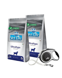 Farmina Vet Life UltraHypo koertele toitainete talumatuse vähendamiseks 12 kg + FLEXI New Comfort L rihm 8 m KINGITUSEKS