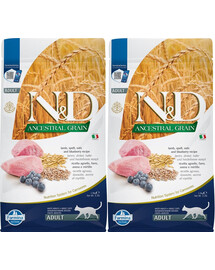 FARMINA N&D Low Grain Lambaliha ja mustikas täiskasvanud kassidele  1.5 kg x 2