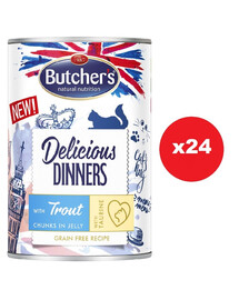 BUTCHER'S Delicious Dinners kassitoit tükid forelliga želees 24x400g