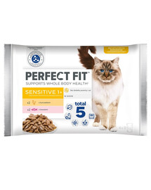 PERFECT FIT Sensitive 1+ 4x85g kotikesed kanakastmes lõhega täiskasvanud kassidele