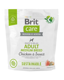 BRIT CARE Sustainable Adult Medium breed kana putukastega täiskasvanudele keskmist tõugu koertele kana ja putukatega 1 kg