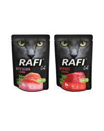 DOLINA NOTECI Rafi Cat märgtoit lõhega10x300g + veiselihaga kassidele 10x300g