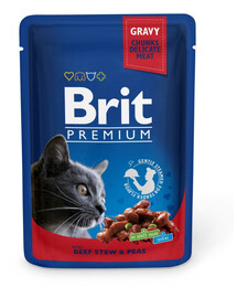 BRIT Premium Cat Adult veiseliha ja herned kottides täiskasvanud kassidele 24 x 100 g