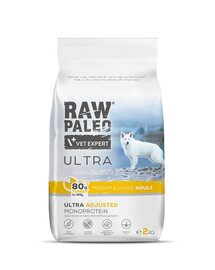 RAW PALEO Ultra Turkey Medium&Large Adult 2kg keskmise ja suure tõugu koertele kalkunile