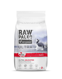 RAW PALEO Ultra Beef Medium&Large Puppy 2kg keskmist ja suurt tõugu kutsikatele veiseliha