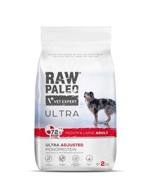 RAW PALEO Ultra Beef Medium&Large Adult 2kg keskmist ja suurt tõugu täiskasvanud koertele veiseliha