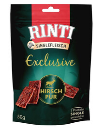 RINTI Singlefleisch Exclusive Snack Venison hirveliha maiuspala koertele 50 g