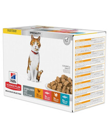 HILL'S Science Plan Feline Young Adult Sterilised Cat Multipack kanaga, forelliga, tuunikalaga, lõhega 12x85 g