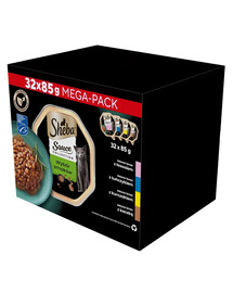 SHEBA Sauce Collection Valik maitsed 32x85 g salve, lõhe, tuunikala, kana, pardiga kastmes salvedes