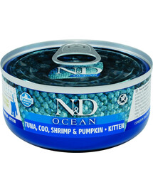 FARMINA N&D Ocean Cat Kitten Tuunikala, tursk, krevett, kõrvits 70 g
