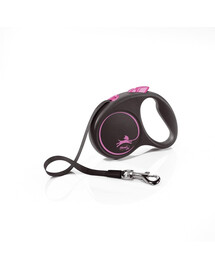 FLEXI sissetõmmatav jalutusrihm Black Design S 5 m pikkuse lindiga, roosa