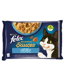 FELIX Sensations Sauce Kalamaitsed kastmes (must tursk tomatitega, sardiinid porgandiga) 4x85g kassi märgtoit