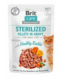 BRIT Care Sterilised Fillets in gravy 24 x 85 g kastreeritud kasside jaoks kastreeritud küülik kastmes