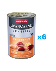 ANIMONDA GranCarno Sensitiv Pure Chicken&Rice 6x400 g kana riisiga tundlikele täiskasvanud koertele