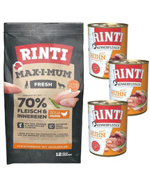 RINTI MAX-I-MUM Kana 12 kg + Kennerfleisch Kana märgtoit 3x400 g