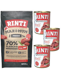 RINTI MAX-I-MUM Veiseliha veiselihaga 12 kg + Kennerfleisch Beef beef märgtoit 3x400 g