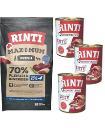 RINTI MAX-I-MUM Duck pardiga 12 kg + Kennerfleisch pardi märgtoit 3x400 g