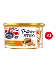 BUTCHER'S Classic Delicious Dinners konserveeritud vaht kana- ja kalkunilihaga 85 g  X 12