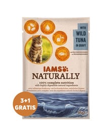 IAMS Naturally Adult Cat with Wild Tuna in Gravy tuunikala kastmes 3 x 85 g + 1 TASUTA