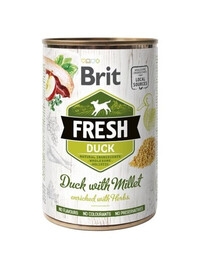 BRIT FRESH Duck koos hirssiga 400 g part ja hirssiga märja koeratoitu