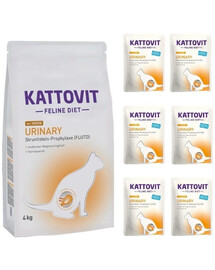 KATTOVIT Feline Diet Urinary Kana kuivtoit 4 kg + märgtoit 6x85 g