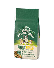 JAMES WELLBELOVED Adult 2 kg kuiv täistoit täiskasvanud koertele 1-7 aastat, mis sisaldab lambaliha ja riisi.
