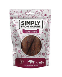 SIMPLY FROM NATURE Meat Strips Liharibad hirveliha ja kanepiga koertele 80 g