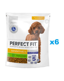 PERFECT FIT Sensitive 1+ täisväärtuslik kuivtoit täiskasvanud väikestele koertele, rikkalikult kalkunilihaga 6x825 g