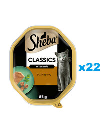 SHEBA Classics 22x85 g märg täisväärtuslik toit täiskasvanud kassidele, metskitsega terrine'is