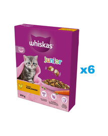 WHISKAS Junior 6x300 g kuiv täistoit kassipoegadele maitsva kanaga