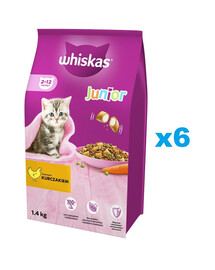 WHISKAS Junior 6 × 1,4 kg täisväärtuslik kuivtoit kassipoegadele maitsva kanaga