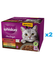 WHISKAS Adult Pure Delight Juicy Jellied Bites 48x85 g tükkidega veiseliha, kana, lambaliha, kodulinnuliha täiskasvanud kassidele