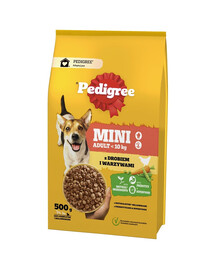 PEDIGREE Adult Mini kuivtoit kodulinnuliha ja köögiviljadega väikestele, alla 10 kg kaaluvatele tõukoertele 500g