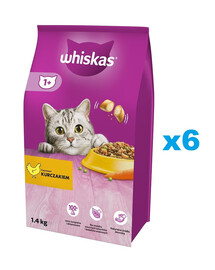 WHISKAS Adult 6x1,4 kg kuiv täistoit täiskasvanud kassidele maitsva kanaga