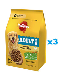 PEDIGREE Adult 3x2,6 kg linnuliha ja köögiviljadega kuiv täistoit suurtele ja keskmise suurusega koertele