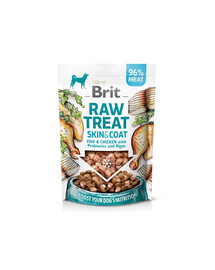 BRIT Raw Treat Freeze Dried Skin Coat 40 g külmkuivatatud kala ja kana maiuspala probiootikumidega koertele