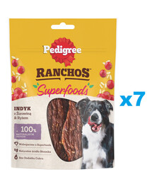 PEDIGREE Ranchos Superfoods 7x70 g täiendsööt täiskasvanud koertele kalkuni, jõhvika ja riisiga