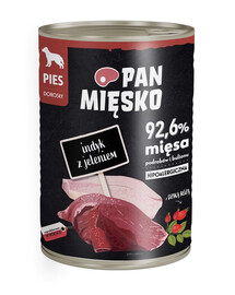 PAN MIĘSKO Indyk z jeleniem mokra karma dla psów 400 g