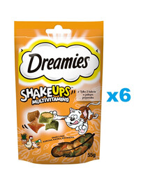 DREAMIES ShakeUps Multivitamins 6x55g kasside maiuspala kana, pardi ja kassimündiga
