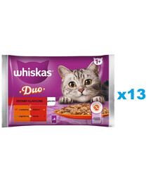 WHISKAS Adult kotike 52x85g Classic komplektid märja kassitoiduga želatiinitükkides veise- ja kodulinnuliha, lambaliha ja pardiga