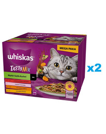 WHISKAS Adult Tasty Segatud Chef's Choice kastmes 48x85 g tükkidega veise-, lõhe-, kana- ja kalkuniliha, kana ja tursaga täiskasvanud kassidele