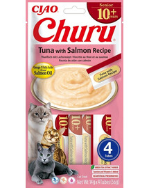 INABA Churu Cat Senior Tuna with Salmon 4x14g reumahõrgutis vanematele kassidele tuunikala ja lõhega