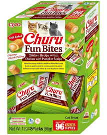 INABA Cat Fun Bites Chicken with Pumpkin 8x12g kanaliha ja kõrvitsaga wrapid kassile