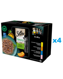 SHEBA Nature's Collection Flavour Selection 48x85 g märg täistoit täiskasvanud kassidele kastmes tükeldatult: kana, kalkun, tuunikala, lõhe.